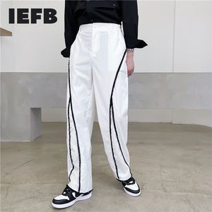 IEFB Niche Design Noir Casual Pantalon Droit Jambe Large Drapé Workwear Pantalon De Costume Lâche Pour Homme Noir Blanc Y7067 210524