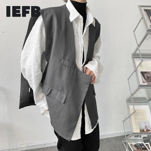 IEFB Niche Design Heren Grijze Vest Lente Zomer Asymmetrisch Oversized Koreaanse Streetwear Losse vest Mannen 9Y7035 210524