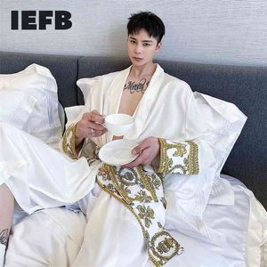 IEFB satijn high-end persoonlijkheid Koreaanse japanees trendjas dragen windjack middenlengte herenjas zwart wit 9Y6535 210819