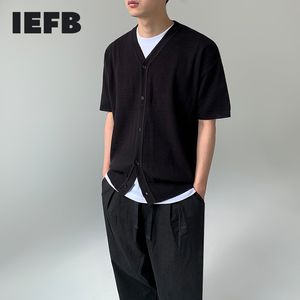IEFB Cardigan à manches courtes Cardigan à poitrine unique T-shirts tricotés pour hommes Tendance coréenne Mode Simple Lâche Été Mince Tee Tops 9Y7694 210524