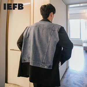 IEFB siciliano hombres primavera coreana diseño de moda suelto espalda denim costura Blazer chaqueta hombres 210524