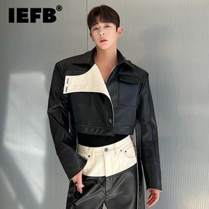 IEFB printemps concepteur court Denim Pu veste en cuir couleur contrastée 2023 col rabattu à manches longues mâle manteau mode 9A7435 240115