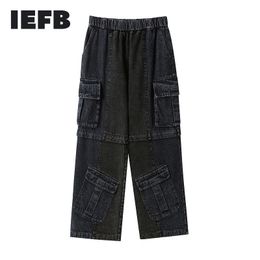 IEFB Lente High Street Zipper Afneembare Zwart Jeans Streetwear Hip Hop Losse Straight Overalls Wide Leg Daddy Broek Y5578 210524