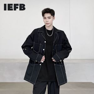 IEFB Spring Open Line Taille décorative Cordon de serrage Poche coréenne Moyen Long Manteau pour hommes Vestes décontractées 9Y4741 210524