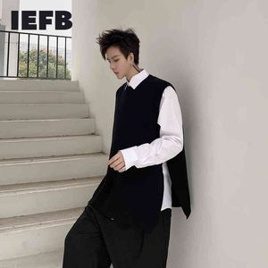 IEFB Spring Solid Color Cold Ronde Cold Bouton Décoration Veste tricoté pour hommes Split gilet sans manches sans manches décoîtable 9Y5302 210524