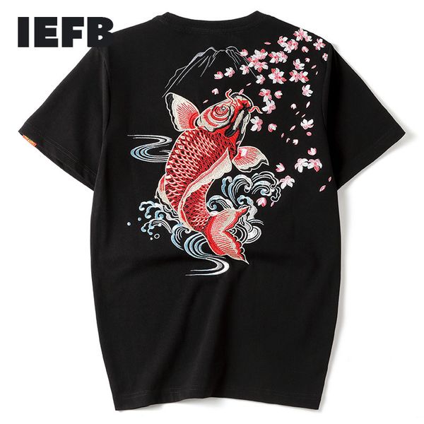 IEFB printemps été Style chinois brocart carpe broderie à manches courtes hommes mode grande taille coton t-shirt hauts Mans 9Y5872 210524