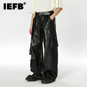 IEFB Street Wear pantalon en cuir PU hommes lâche multi-poches Style fonctionnel pantalon droit taille élastique automne mode 9C2687 240117