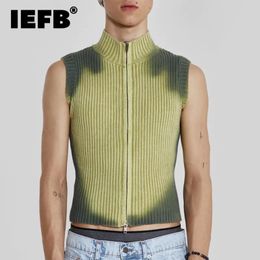 IEFB Streetwear Men Knited Vest Pilluers Mens Turtleneck Sans manches Pull Top Pull à fermeture éclair Tie-Dye Vêtements C3482 240326