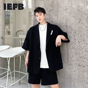 IEFB été noir blanc demi manches Blazer étiquette conception hommes ample surdimensionné Causl coréen tendance costume manteau poches 9Y7032 210524