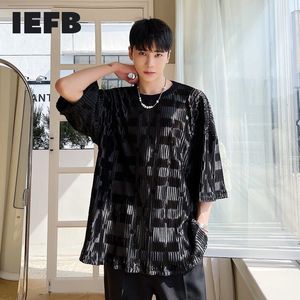 IEFB verano Casual camiseta negra para hombres estilo coreano diamante satén Patchwork cómodo Simple manga corta camiseta Top 9Y7080 210524