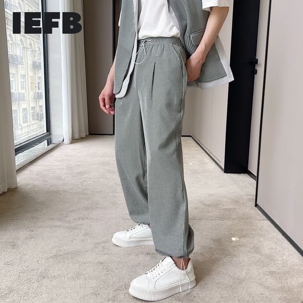 IEFB, mallas con banda de goma a cuadros de verano para hombre, pantalones casuales con cintura elástica, pantalones de chándal para hombre, Joggers para hombre 9Y7721 210524