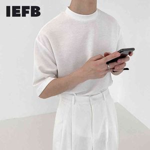 IEFB Été Col montant T-shirt de base Coton pour hommes Coréen Streetwear Mode Noir Blanc Demi-manches Tee Tops 9Y6976 210524
