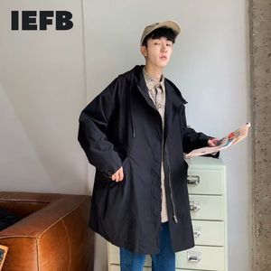 IEFB Trench Coat Koreaanse stijl Oversize Herenkleding Spring Hooded Losse Mid Lengte Windjack Losse Lichtgewicht Top Y3188 210524