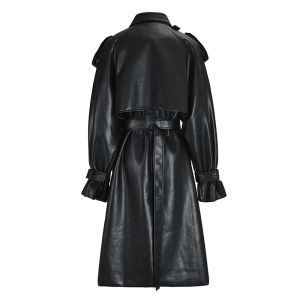 IEFB Trend Men's Leather Long Coat Koreaanse stijl Middellange Silhouet Knie High Trench Niche Design Premium PU Overjag CPG0464