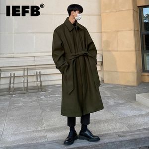 IEFB Tweed Overjas Heren Herfst Winter Lange Jas Losse knielange Koreaanse Britse Verdikte Gordel Wollen Jas D1221 240221