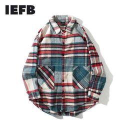 IEFB / Vintage heren Clthing Spring Red Blue Rooster Wollen Shirt voor Mannelijke Oversize Losse Tops Mannen en Vrouwen 9Y1 210629