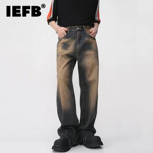 IEFB Vintage Mens Burrs Jeans Summer Gradient Couleur Straight Denim Pantal