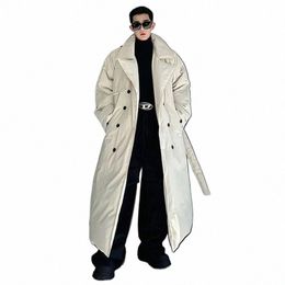 IEFB hiver Fi surdimensionné hommes Lg veste rembourrée épaissie double boutonnage manteau en coton couleur unie ceinture de style coréen 9C3853 B7zy #