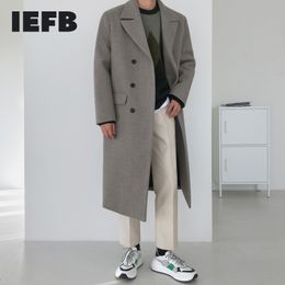 IEFB Wollen Jas Heren Koreaanse Mode Over de Knie Mid Lengte Winter Verdikking Losse Dubbele Breasted Warm Lange Jas 9Y4486 210524