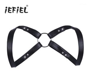 IeFiel Brand Fashion Sexy Men Lingerie Faux Cuir Costume de coffre de corps réglable Costume avec boutons de presse14284009