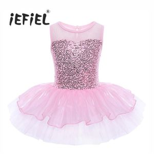 IEFiEL Filles Sans Manches Paillettes Formelle Danse De Ballet Gymnastique Justaucorps Robe Danseuse De Ballet Tutu pour Enfants Ballerina194u