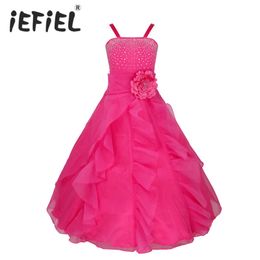 IEFiEL enfants filles brodé fleur arc formelle fête robe de bal bal princesse demoiselle d'honneur mariage enfants Tutu robe taille 2-14Y