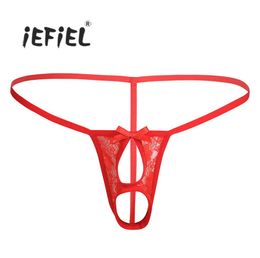 Iefiel Men Lingerie slipje Open Butt Crotchless Penis Ring Ball Lifter Bikini Gstring Underwear onderbroek Thong Mens3717773