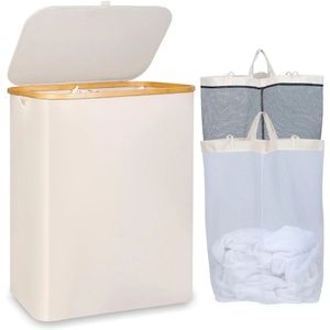 canasta de lavandería de 150l con tapa con mango de bambú grande organizador de ropa sucia plegable 240510