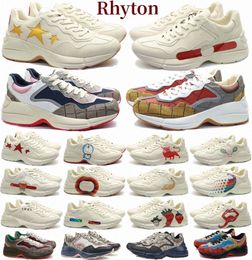 Designer Shoes Rhyton Sneakers G Multicolor 100 Beige Vintage Logo Stars 25 Women's Wave Gray Navy Web Print Men Women Women Casual Shoe Sneaker SH1GGR#