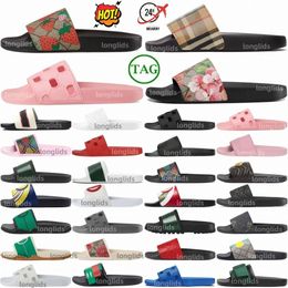 Designer Sandales Web Slide Rubber Femme Femmes Place Place Slides Slippers Slipper Sandale Brocade florale à rayures