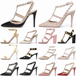Sandalen High Heels Dress Designer schoenen Party Fashion Fashion Rivets Girls Sexy Pointed Toe Shoe Buckle Platform Pumps WeddingRrzf#