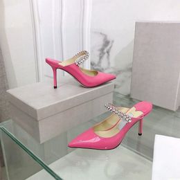 Designer Choo Heels Dames Dress Shoes London Slingback Heel Crystal Strap Pumps Lady Sandals Classic Party Wedding Shoe Sandaal
