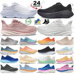 One Clifton 9 Bondi 8 Trainers Triple Black White Pale Mauve Peach Whip Shifting Sand Summer Song Blue Country Air Bellwether Blue WomenJ2p#