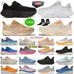 One One Clifton 9 Bondi 8 Sneakers Triple Black Shusk Dusk Oat Milk Barley Blanc Solar Cream Vanilla Wheat Wheat Sand Vanilla Astral Mens Fainers para mujer