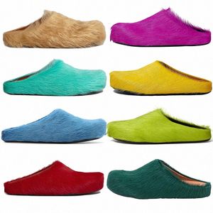 Fussbett sabot kalfslin bont glijbaan lange kalf haarleren slipper loafers mannen vrouwen zwart wit oranje groen groen rood kaki harige schoenen br5r#