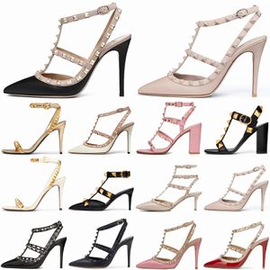 Sandalen High Heels Dress Designer schoenen Party Fashion Fashion Rivets Girls Sexy Pointed Toe Shoe Buckle Platform Pumps WeddingRrzf#