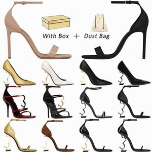 Hoge dansontwerper Heels Sandals Logo Patent Leather Triple Black Gold Red Party Wedding Luxury Ladies Sandaal met BO9PII#