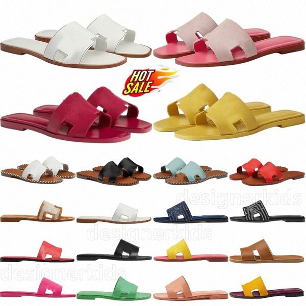 Sandales de créateurs Oran Slippers Calfskin Leather Blanc Nior Rose Pale Epsome Etoupe Bleu Clair Denim Rouge Jaipur Granit Flash Orange Wofqns #