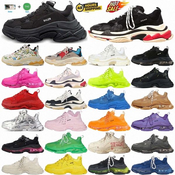 Designer Sneakers Chaussures Trainers Mentes pour femmes Triple S Sneaker Sneaker Men Plateforme Clear Sole Black Blanc Red Gris Gris Silt Patent Rose Blue5kee #