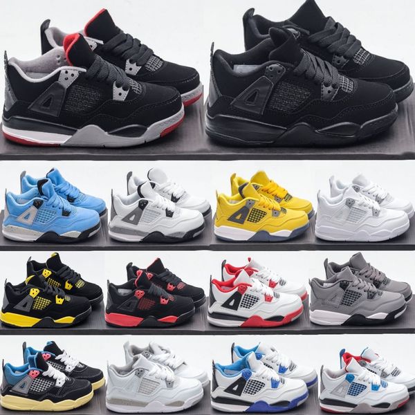 Enfants Toddler 4s Designer Chaussures 4 Baskets Black Cat Boys Basketball Entraîneurs militaires Enfants Jeune fille Chaussure Fire Red Thunder Blue Bred Cool Grey White Oreo Cement