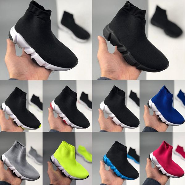 Zapatos de diseñador para niños Zapatillas de deporte de velocidad Paris Calcetín Botas Niños Niñas Niños Zapatillas de deporte Jóvenes Niños pequeños Corredor Zapato para niños Negro Blanco Rojo Azul Neón Amarillo brillante Rosa Hortensia