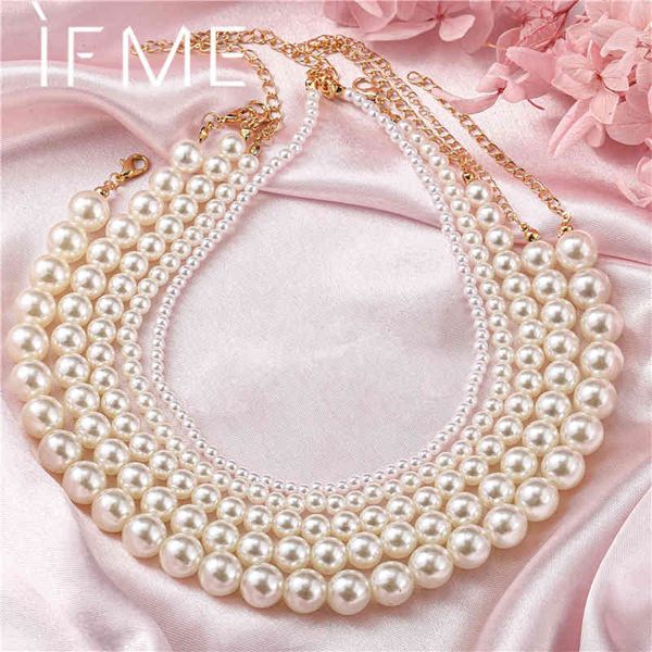 IF ME collier blanc classique pour femmes perles collier de perles d'imitation 14mm Simple grand cou tour de cou bijoux à la mode