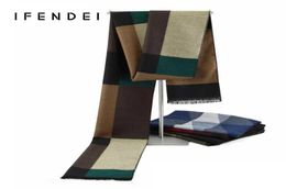 IFENDEI marque Design Men039s foulards à la mode rayé hiver chaud coton châle enveloppes entier Plaid Faux cachemire écharpe 2016319357