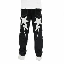 Ifitnaeu Y2K Hip Hop Harajuku Style Jeans à jambe droite pour hommes Pantalon noir Ins Denim Nouveau 2023 E0K2 #