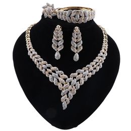 Igeria classique ensembles de bijoux élégant mariée mariage feuilles forme collier boucles d'oreilles Bracelet anneau pour dubaï femmes Jewelry204A