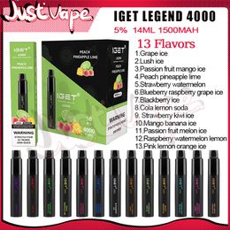 IGET Legend 4000 Puffs E Cigarettes jetables Vapes Pod Device 1000mah Batterie 5% 14ml Kit de démarrage de cartouche Petits navires localement en Australie