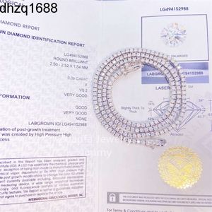 Collier chaîne de tennis en or 10 carats, certificats Igi, diamant cultivé en laboratoire Hpht Vs-si, environ 2 mm et 2,5 mm
