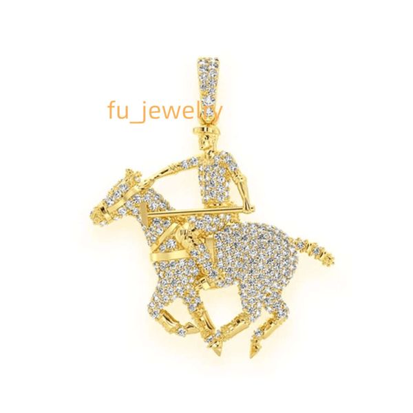 Pendentif en diamant Moissanite pour joueur de polo personnalisé, certifié IGL, couleur DEF VVS1 1.3 TCW et 9 grammes d'or 14 carats, pour cadeau d'anniversaire