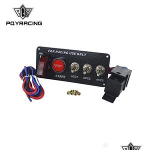 Commutateur d'allumage Pqy Racing Bouton poussoir de démarrage LED Bascule en fibre de carbone Voiture 12V Panneau de commutateur d'allumage Moteur Pqyqt313 Drop Delivery 202 Dhlxw