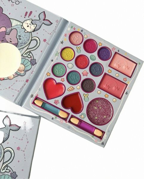 igoodco 14 couleurs beauté poisson chat palette de fard à paupières avec pinceau mat perle paillettes maquillage brillant à lèvres blush coréen mignon cosmétiques S3it #